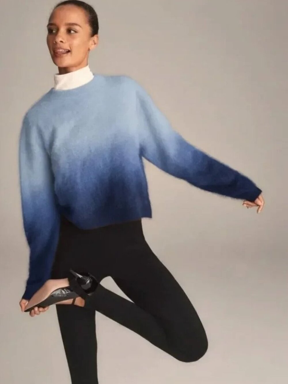 NWT J.Crew Dip-dyed Brushed Cashmere Crewneck Sweater in Fresh Air Evening M